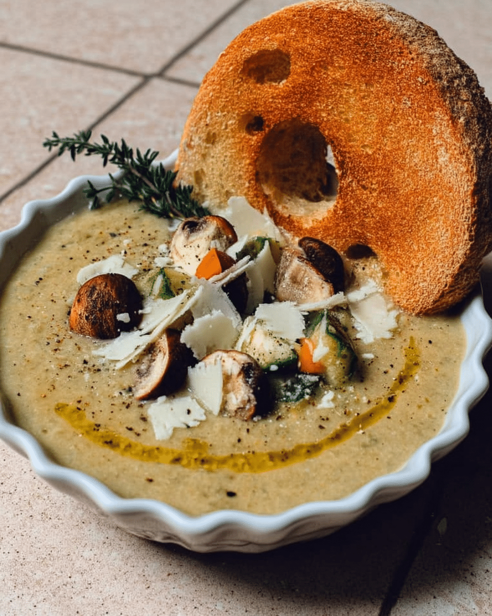 Ratatouille Soup 10 Two bowls of Ratatouille Soup served with crusty bread on a rustic table.