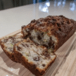 A slice of Vegan Mocha Banana Bread on a plate.