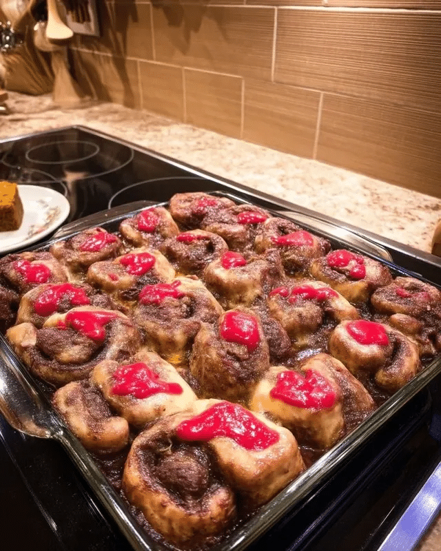 Bloody Cinnamon Rolls 9 Bloody cinnamon rolls baking in the oven.