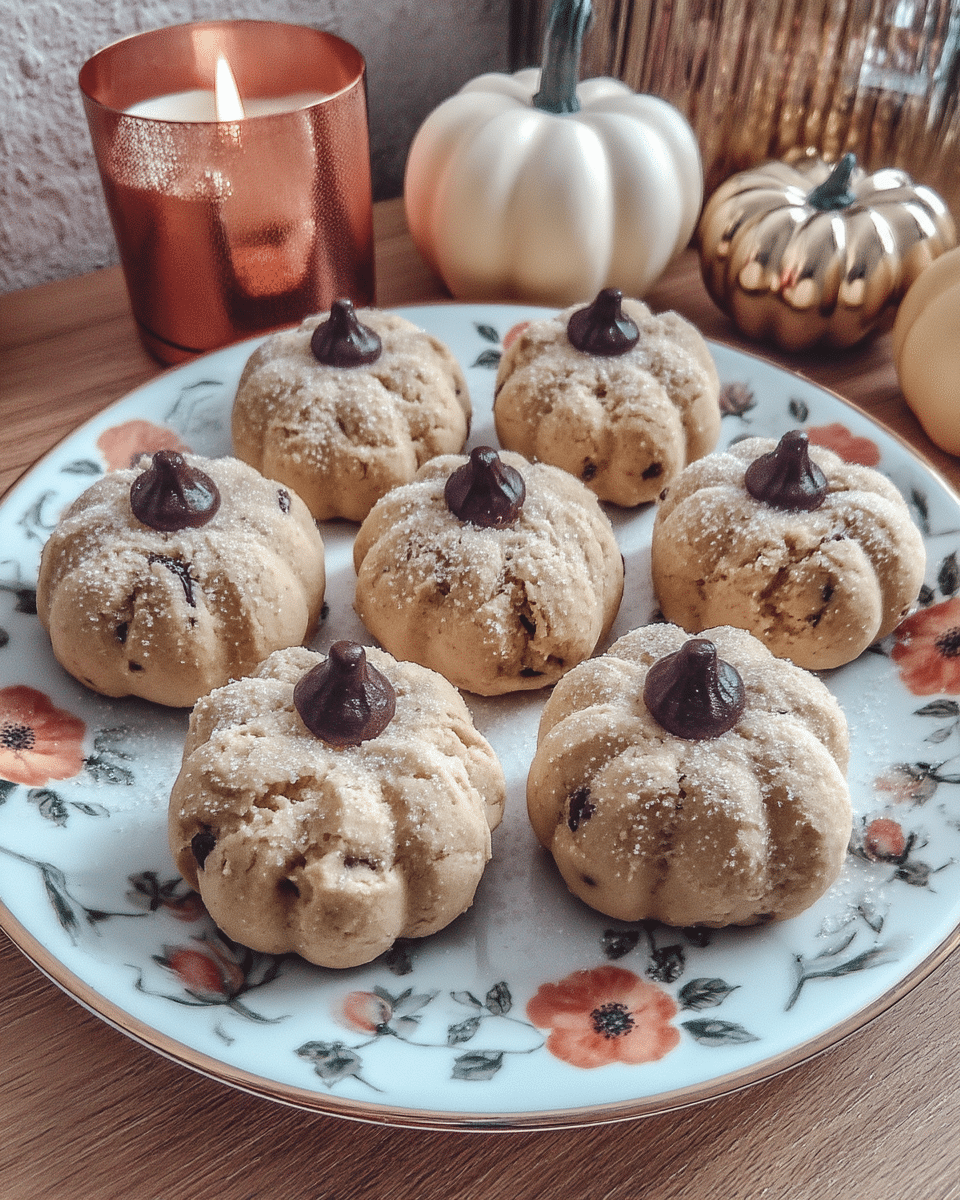 Pumpkin Cheesecake Truffles 10 A platter of Pumpkin Cheesecake Truffles, garnished with fall leaves and cinnamon sticks.
